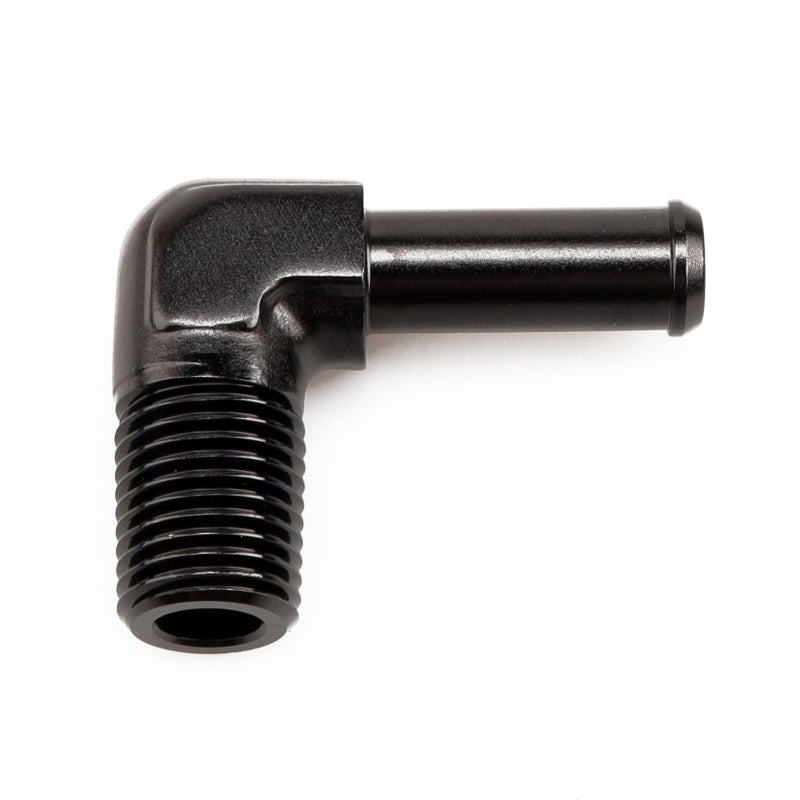 AC PERFORMANCE 1/4" NPT Male to 3/8" Hose Barb Fitting Adapter 90 Degree Aluminum Black Fit for 6AN Push on Hose - Image 1